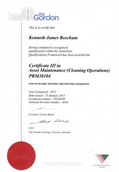Certificate 3 Asset Maintenance (Cleaning Operations) 2012