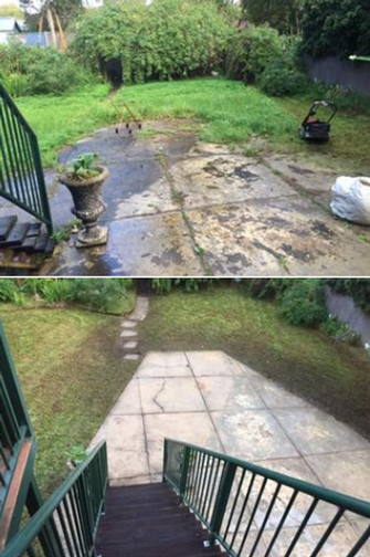 Lawn Mowing & High Pressure Cleaning - before and after - What a difference cleaned pavement can make to the overall look.