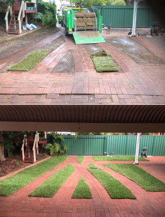 Lawn Installation - before & after - The customer was very happy with the end results. What a difference a nice green lawn makes to this area.