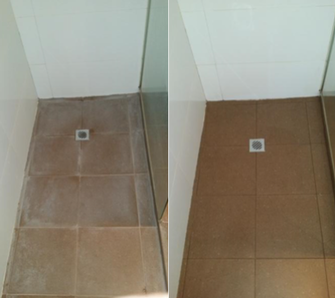 Shower Floor clean - before & after - I can remove the Calcium haze from your shower floor.