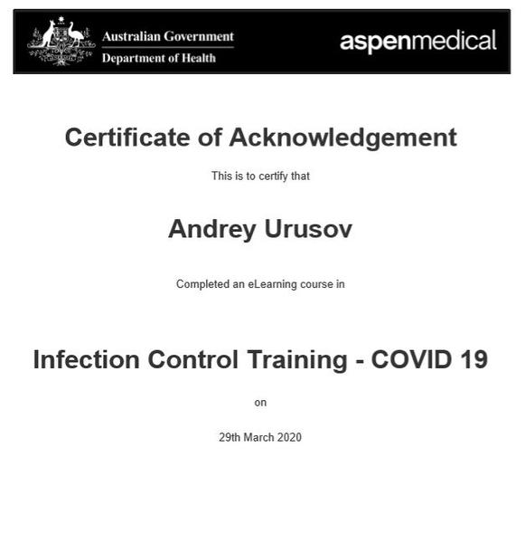 GOVERNMENT INFECTION CONTROL CERTIFIED (COVID-19) MARCH 2020