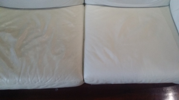 Half way through cleaning a leather lounge suite in Taringa, Brisbane.