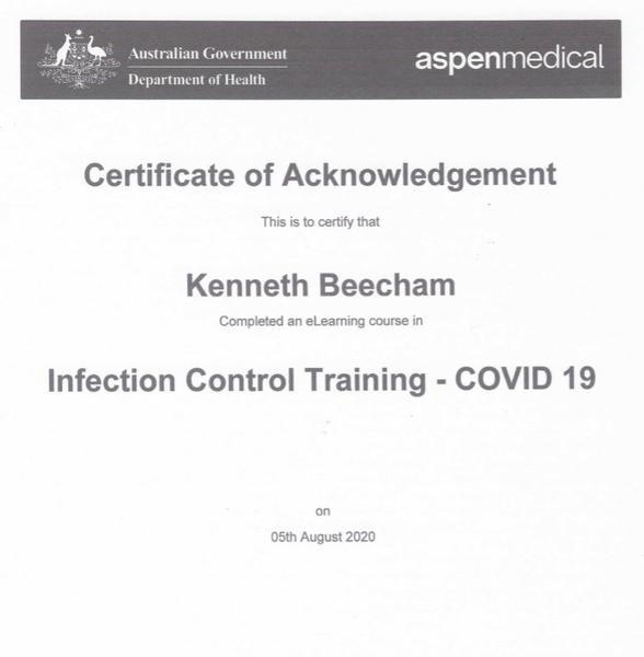 GOVERNMENT INFECTION CONTROL CERTIFIED (COVID-19) AUGUST 2020