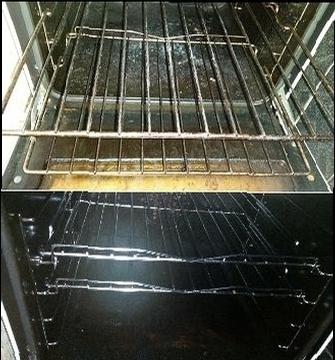 Oven Cleaning - TOP IMAGE: Before cleaning the oven.

BOTTOM IMAGE: After cleaning the oven.