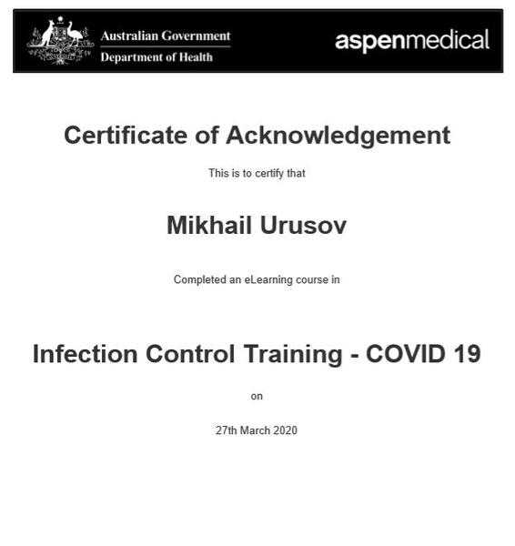 GOVERNMENT INFECTION CONTROL CERTIFIED (COVID-19) MARCH 2020