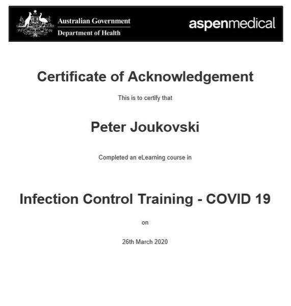 GOVERNMENT INFECTION CONTROL CERTIFIED (COVID-19) MARCH 2020