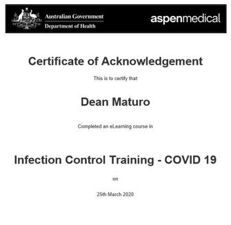 GOVERNMENT INFECTION CONTROL CERTIFIED (COVID-19) MARCH 2020