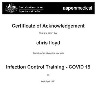 GOVERNMENT INFECTION CONTROL CERTIFIED (COVID-19) APRIL 2020