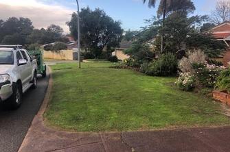 Lawn mowing in Leeming - Overgrown front lawn in Leeming. Lawn had to be mowed twice, whipped, edged and air blown clean.