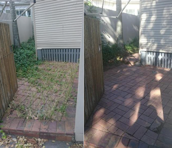 Before & After of Paved Area in Carindale - Overgrown plants are encrouching on the path and the pavers are full of weeds.

After a tidy this paved area looks amazing. Now the customer has better access to their washing line.