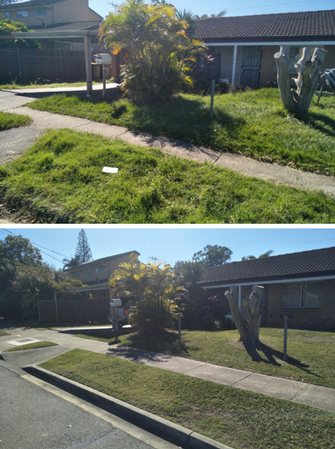 Lawn mowing in Wynnum - before & after