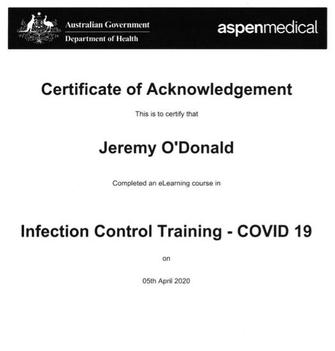 GOVERNMENT INFECTION CONTROL CERTIFIED (COVID-19) APRIL 2020