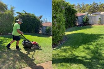 Lawn mowing in action