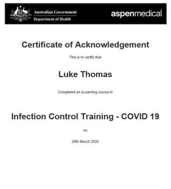 GOVERNMENT INFECTION CONTROL CERTIFIED (COVID-19) MARCH 2020