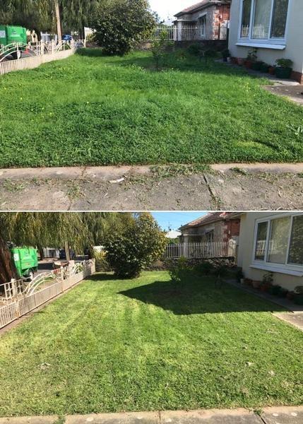 Overgrown lawn mowing - before & after