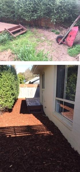 Garden makeover for house sale in Bonbeach - before & after - Preparing this house for sale in Bonbeach with a garden tidy. This involved trimming the hedges, removing the weeds and finally a good layer of mulch to really spruce the place up.
