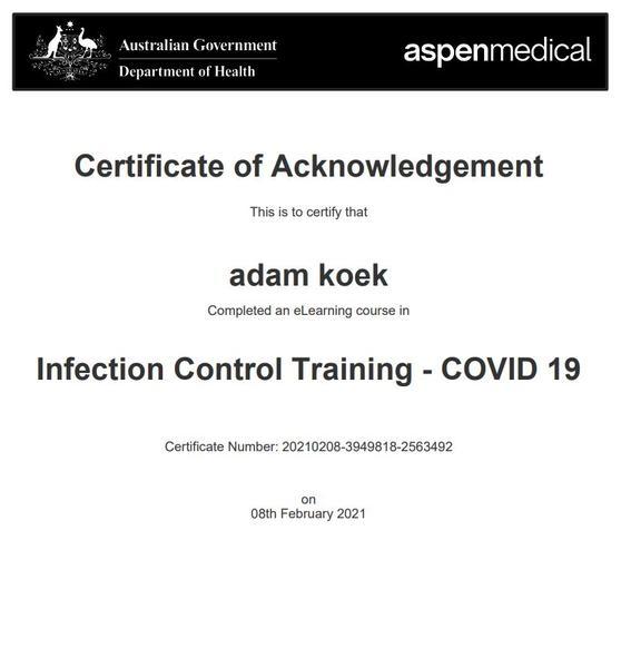GOVERNMENT INFECTION CONTROL CERTIFIED (COVID-19) FEBRUARY 2021
