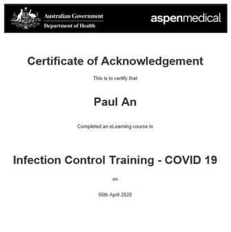 GOVERNMENT INFECTION CONTROL CERTIFIED (COVID-19) APRIL 2020
