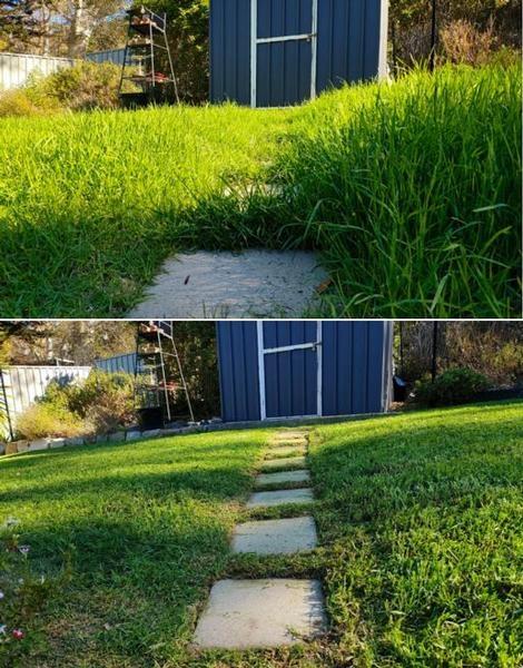 Lawn mowing in Happy Valley - before & after