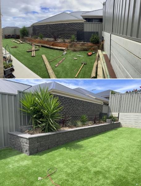 Retaining Wall installation - during work and after