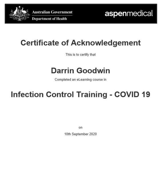 GOVERNMENT INFECTION CONTROL CERTIFIED (COVID-19) SEPTEMBER 2020