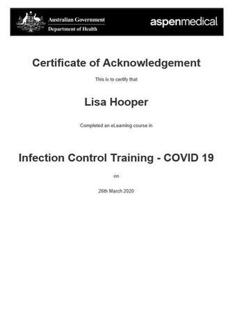 GOVERNMENT INFECTION CONTROL CERTIFIED  (COVID-19) MARCH 2020
