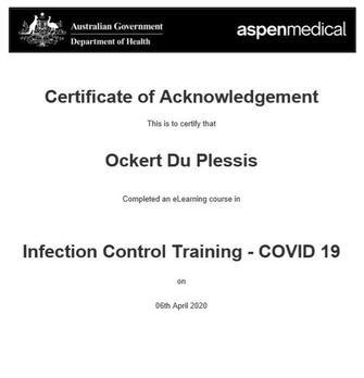 GOVERNMENT INFECTION CONTROL CERTIFIED (COVID-19) APRIL 2020