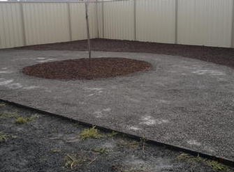 Vip budget line landscaping, starting from straight edge Jarrah, crushed rock compacted, centre feature & rear garden beds mulched