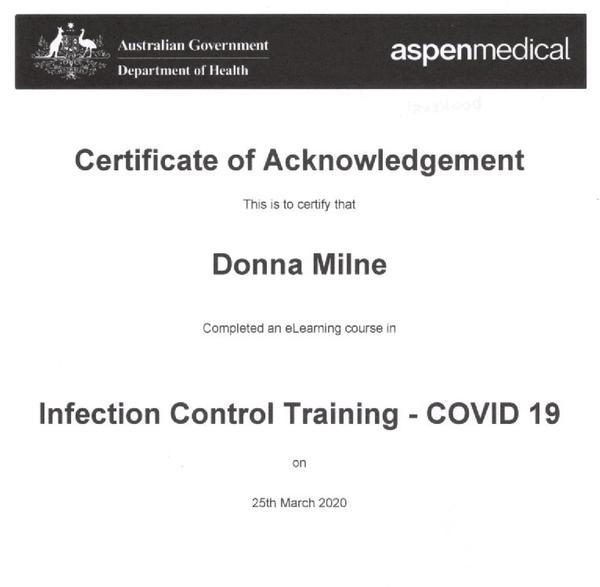 GOVERNMENT INFECTION CONTROL CERTIFIED (COVID-19) MARCH 2020