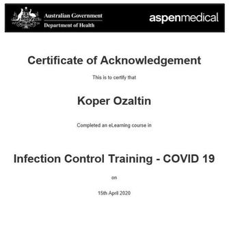 GOVERNMENT INFECTION CONTROL CERTIFIED (COVID-19) APRIL 2020